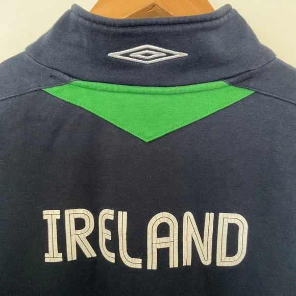 VTG Y2K Umbro Ireland Football Training Track Jacket L Navy 1/4 Zip FAI Eircom - Picture 5 of 10